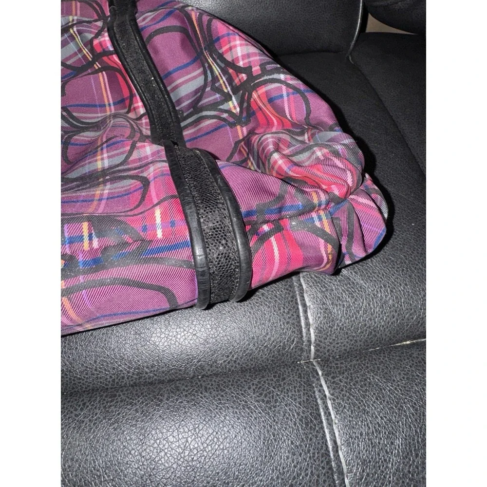 Coach Poppy Plaid Tote Pink Purple Black Zip Silver Hardware Pockets USED!!